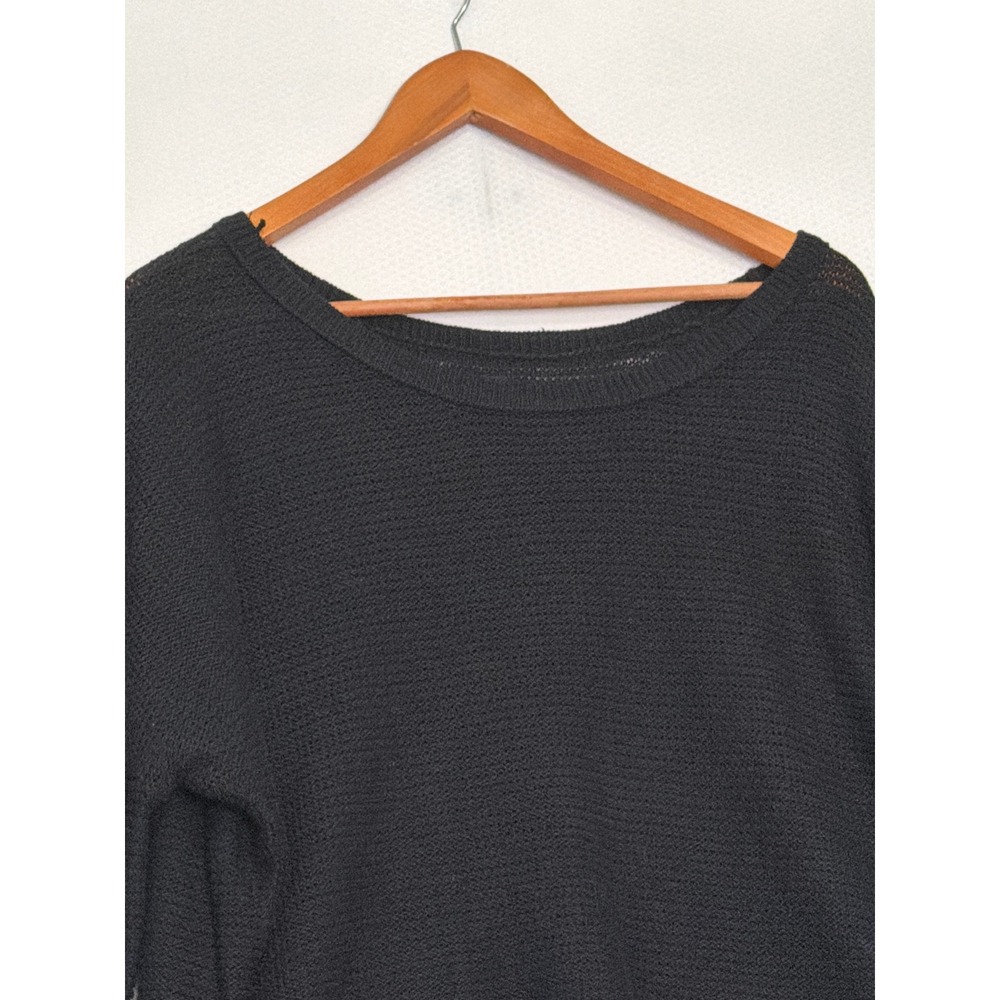 American Eagle Outfitters Black Knit Ruffle Chiffon Hem Sweater Top Small - Picture 2 of 9